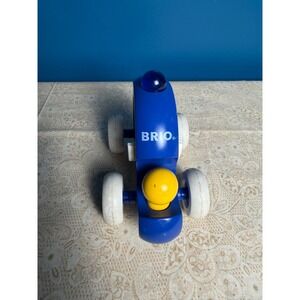Brio Vintage Wooden Police Car Toy Blue Yellow White Wheels Push Toy